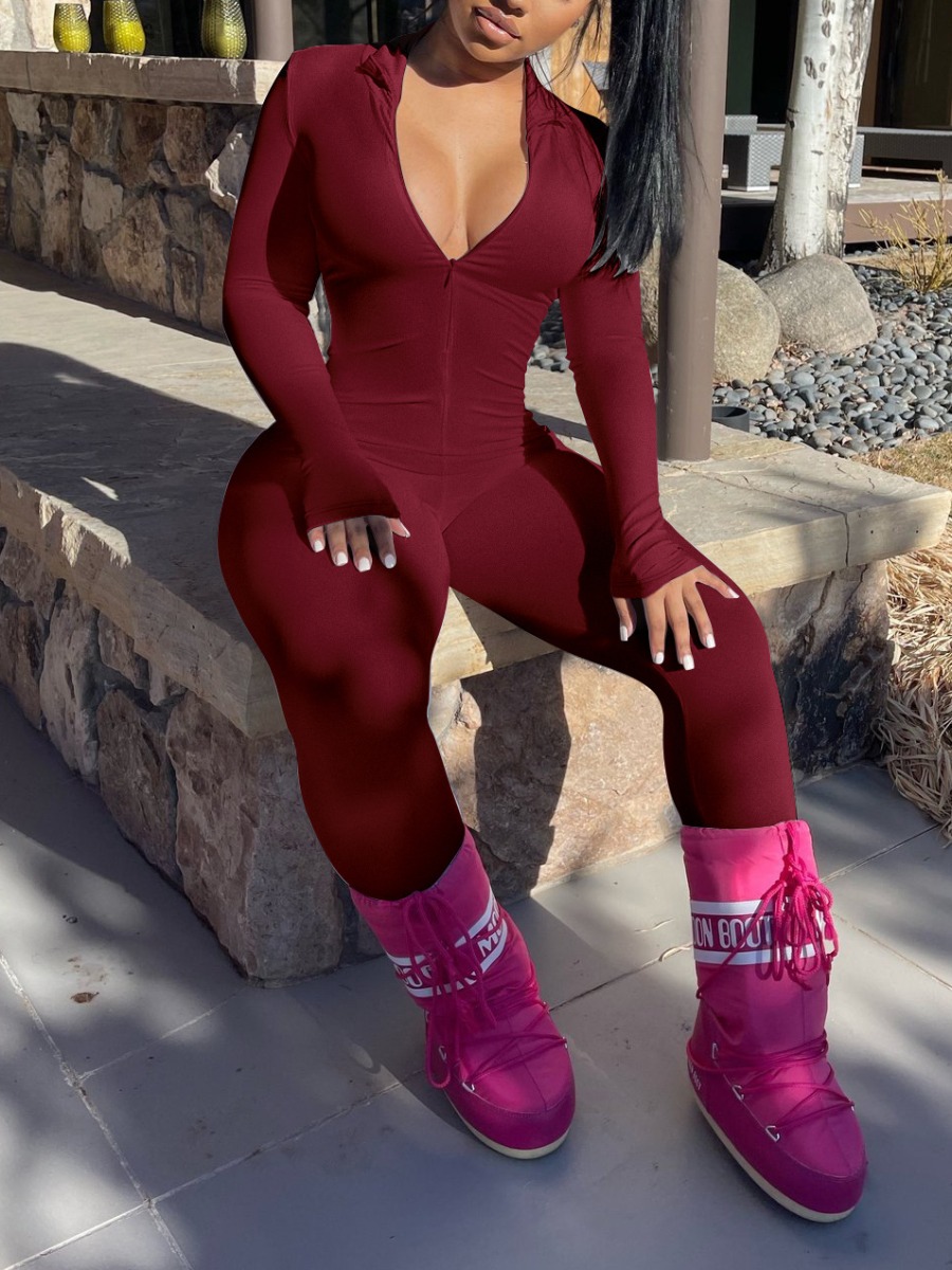 LW BASICS Zipper Design Skinny Jumpsuit