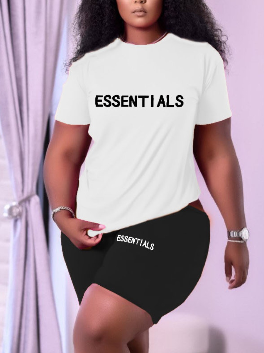 LW Plus Size Essentials Letter Print Shorts Set