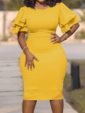 LW Plus Size Ruffle Solid Wrapped Skirt Skinny Stretchy Healthy Fabric Dress