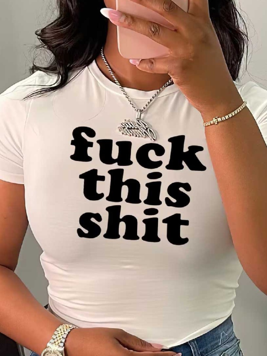 LW Plus Size Letter Print Skinny T-shirt