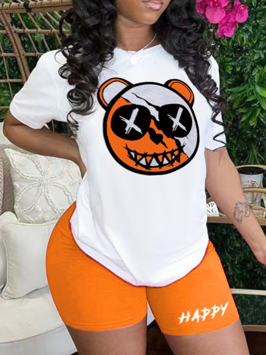 LW Plus Size Cartoon Letter Print Shorts Set