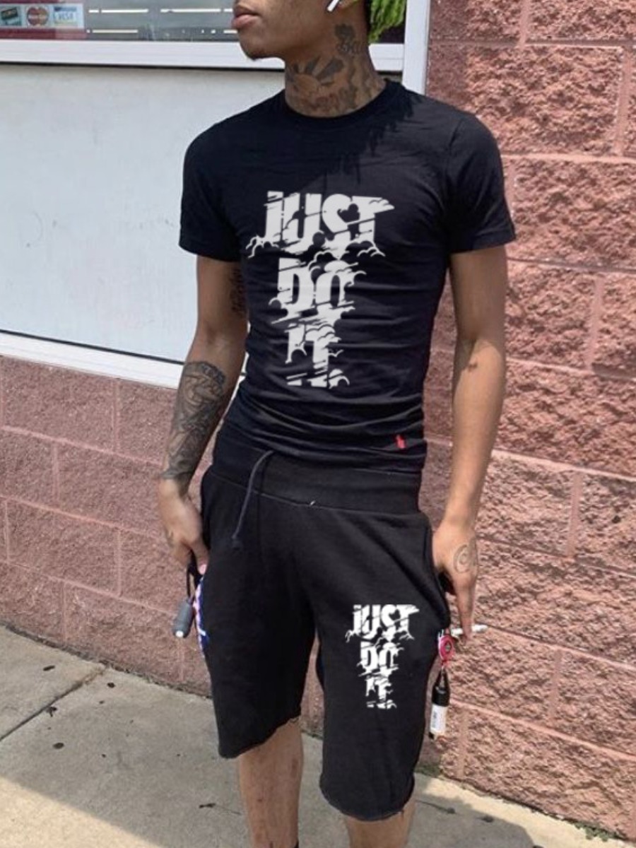 LW Men Just Do It Letter Print Shorts Set