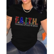 LW Plus Size Rhinestone Faith Letter T-shirt