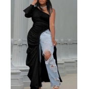 LW SXY Plus Size One Shoulder Ruched High Split Dr