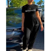 LW Letter Print Drawstring Pants Set