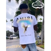 LW COTTON Men Gradient Bird Letter Print T-shirt