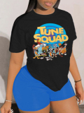 LW Plus Size Cartoon Tune Squad Letter Print Shorts Set