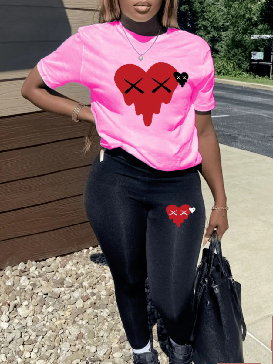 LW Plus Size Heart Print Skinny Stretchy Pants Set