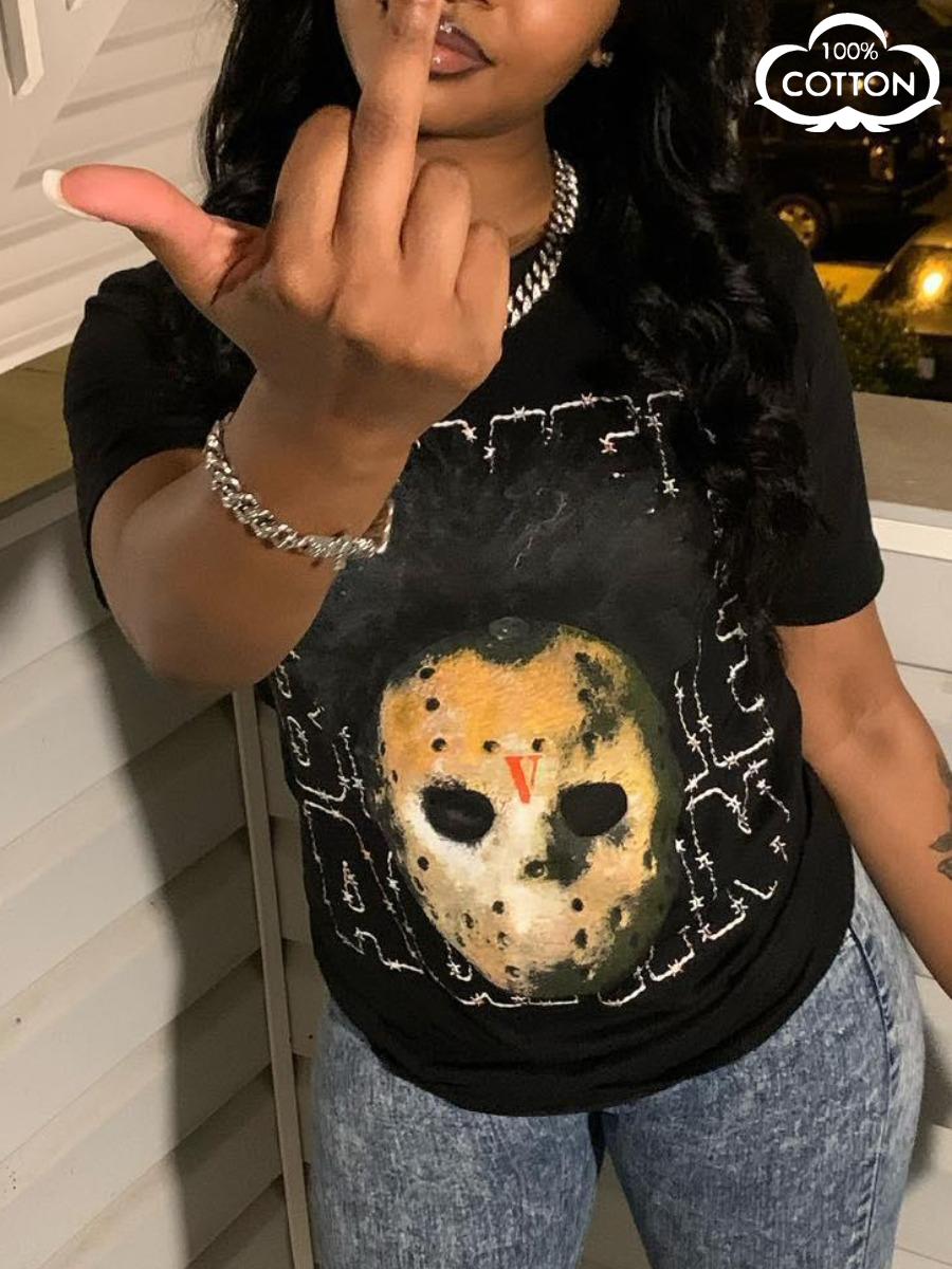 LovelyWholesale COTTON Figure Letter Print Regular Fit T-shirt Summer Short Sleeve Street Round Neck Spring Summer 2024