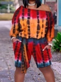 LW Plus Size Boat Neck Tie-dye Shorts Set