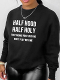 LW Half Hood Letter Print Oversized Sweatshirt