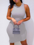 LW BASICS Round Neck Rib-knit Dress