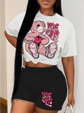 LW Teddy Bear Love Letter Print Shorts Set