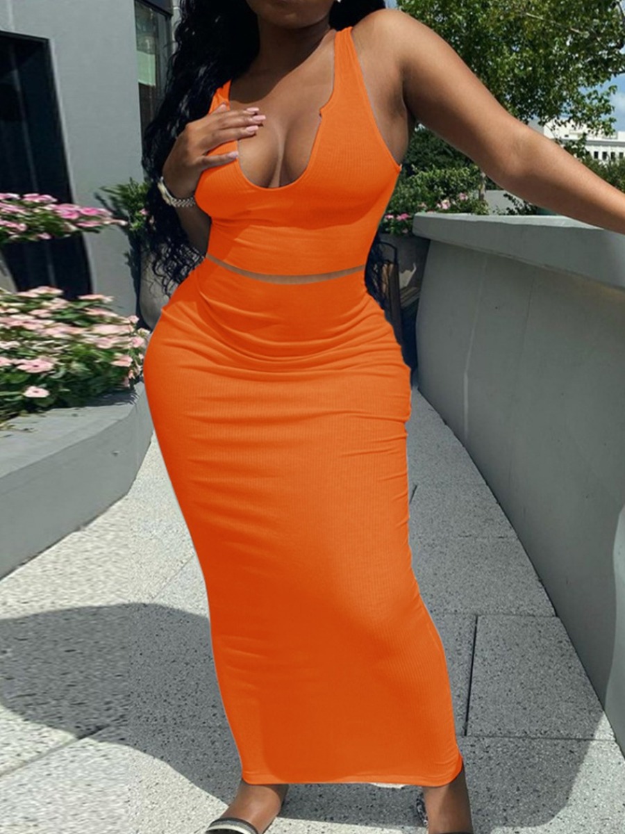 LW BASICS Plus Size Cami Skinny Stretchy Skirt Set