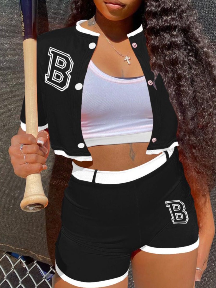 LW Plus Size Crop Top Letter Print Shorts Set