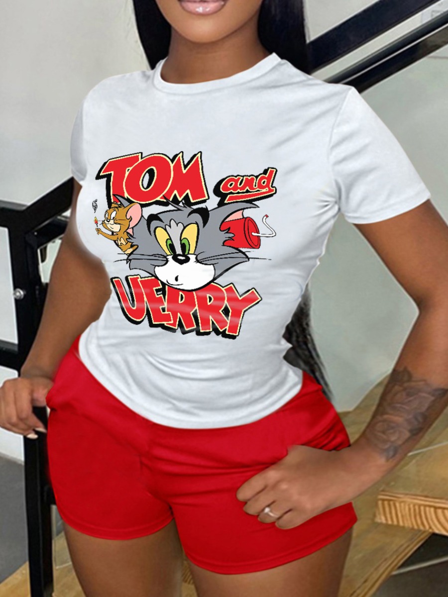 LW Plus Size Tom And Jerry Cartoon Letter Print Sh