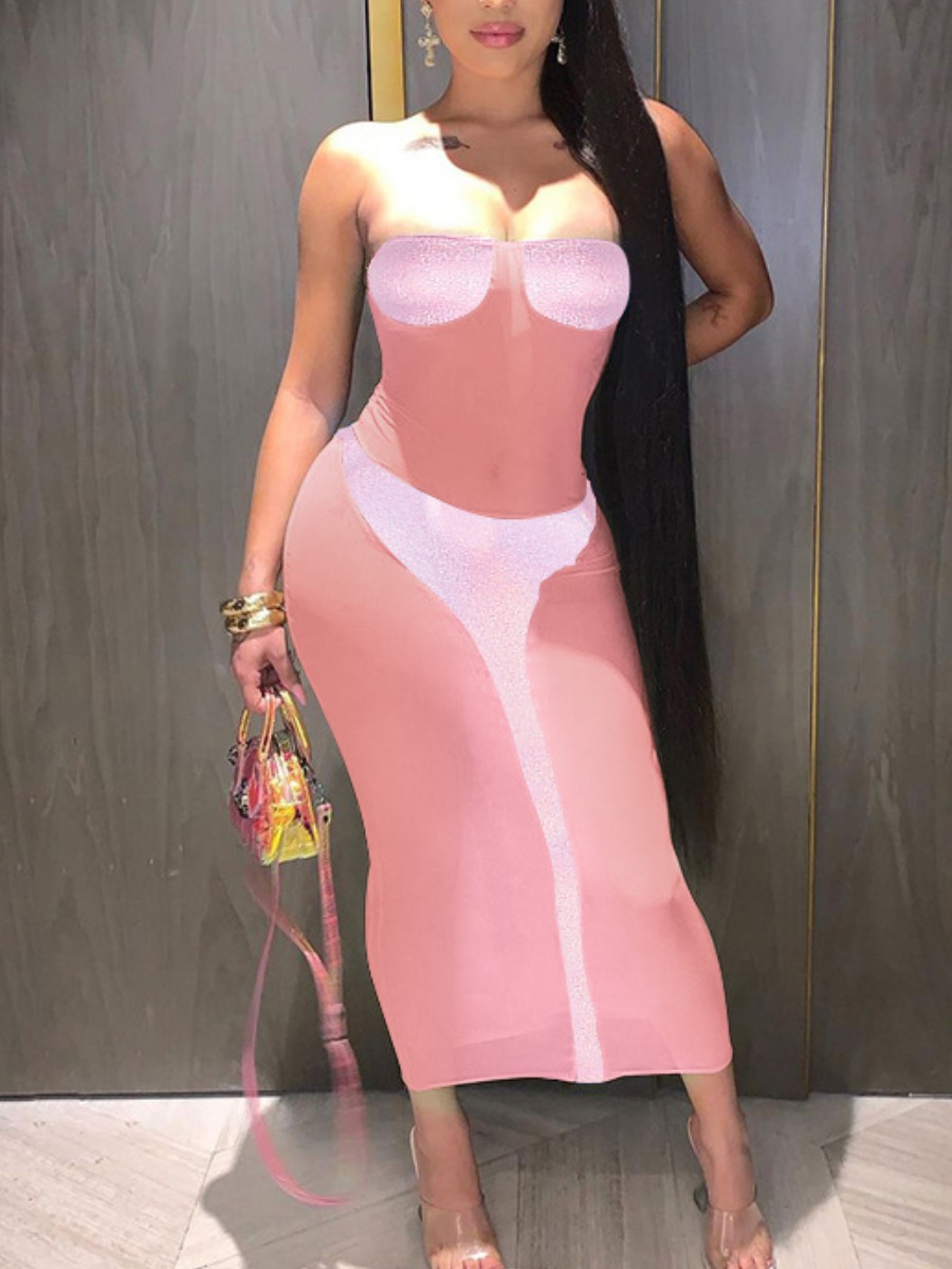 LW Off The Shoulder See Through Bodycon Dress