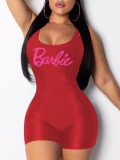 LW Barbie Letter Print Backless Romper