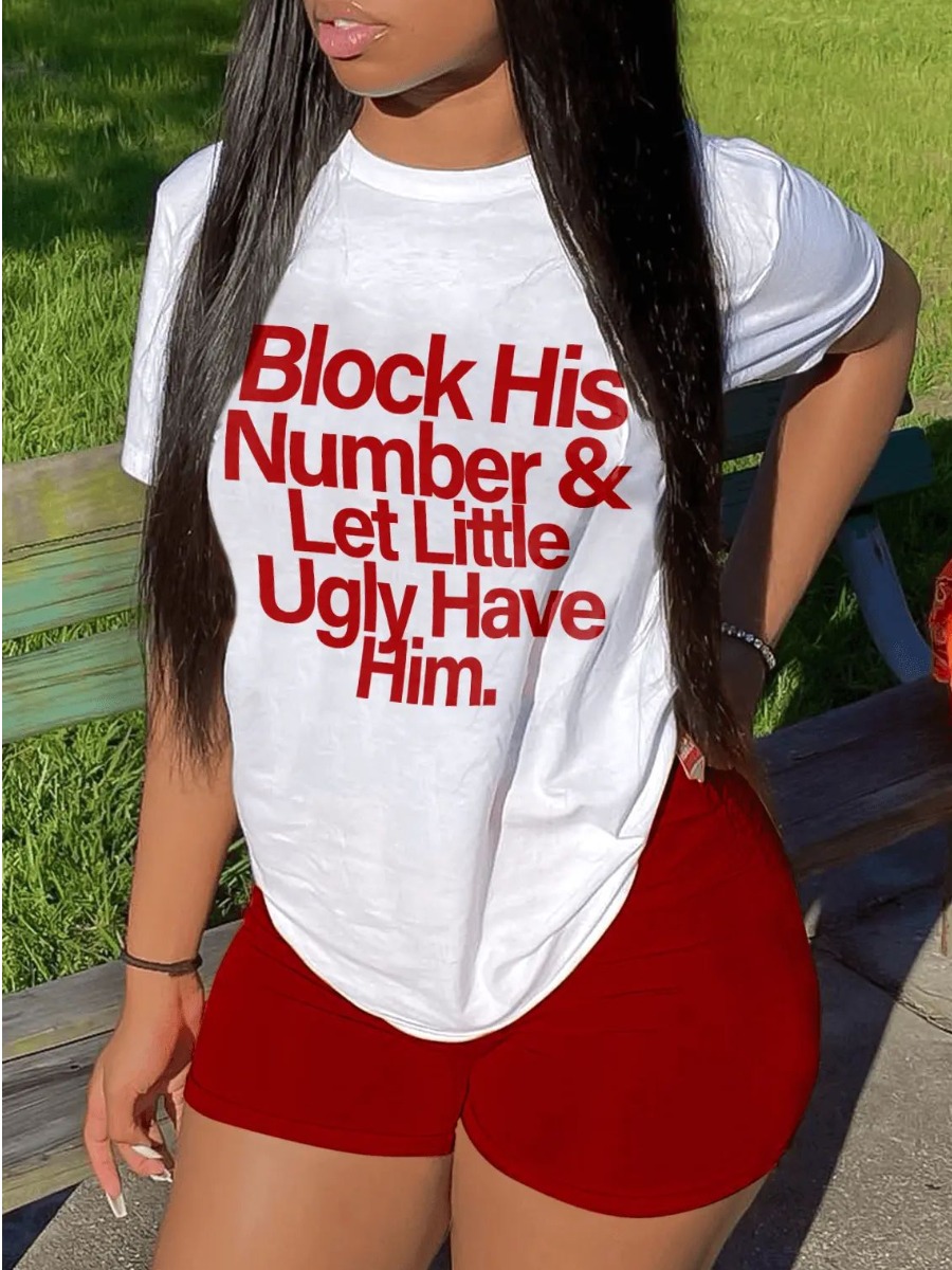 LW Plus Size Block His Number Letter Print Shorts Set Sale
