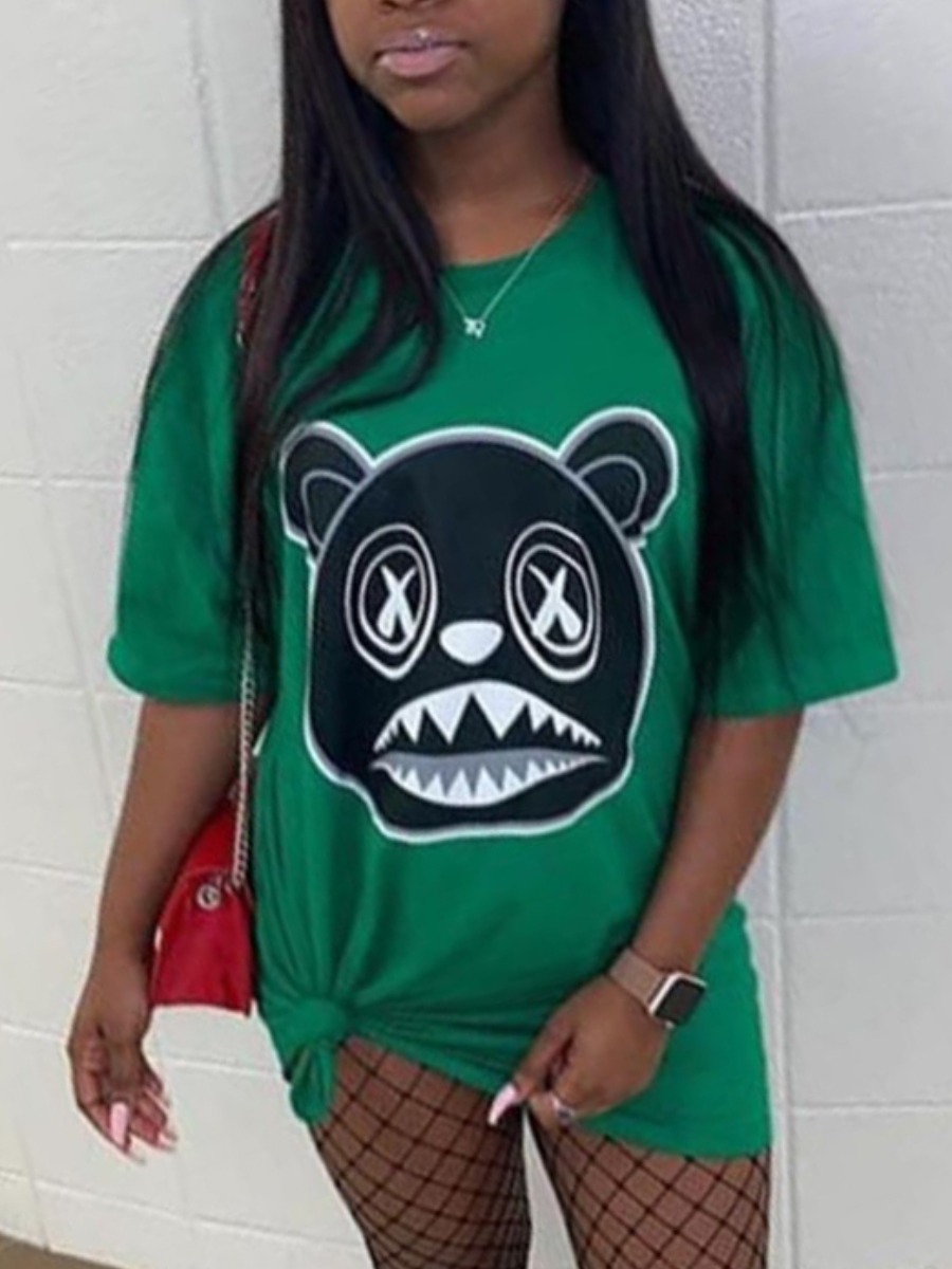 LW COTTON Cartoon Print Regular Fit T-shirt Dress