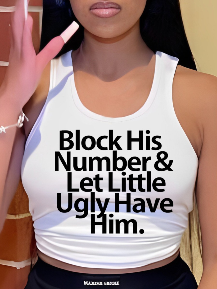 LovelyWholesale Plus Size Block His Number Letter Print Camisole Summer Sleeveless Sporty U Neck  5X Spring Summer 2024