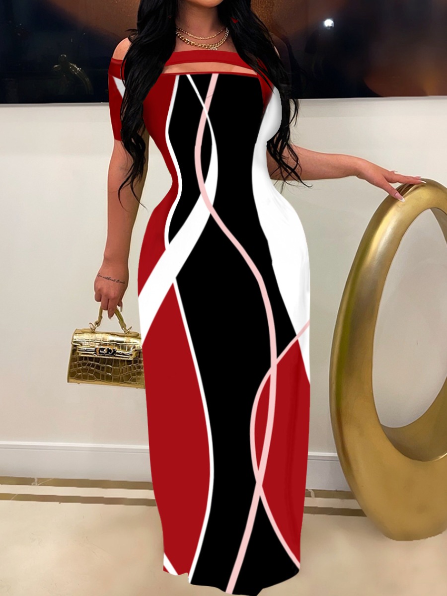 LW Off The Shoulder Geometric Print Loose Dress