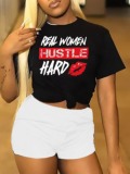 LW Hustle Hard Lip Letter Print Shorts Set