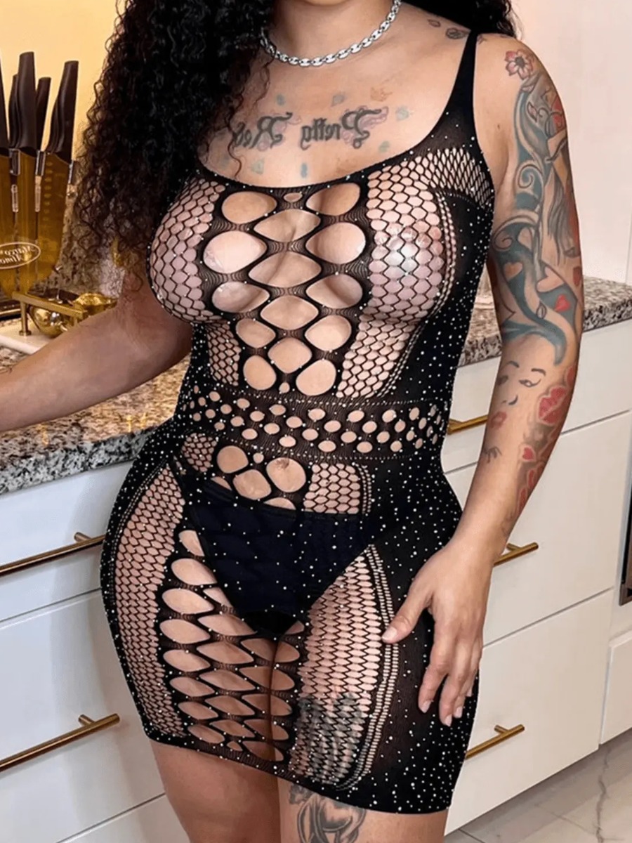 LovelyWholesale SXY Mesh Bodystocking Lingerie Dress Summer Sleeveless Sxy U Neck Spring Summer 2024