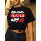 LW Hustle Hard Lip Letter Print T-shirt