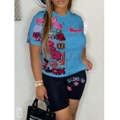 LW Plus Size Letter Lip Prrint Shorts Set