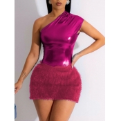 LW SXY Plus Size One Shoulder Plush Bodycon Dress