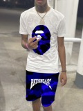 LW Men Camo Letter Print Drawstring Shorts Set