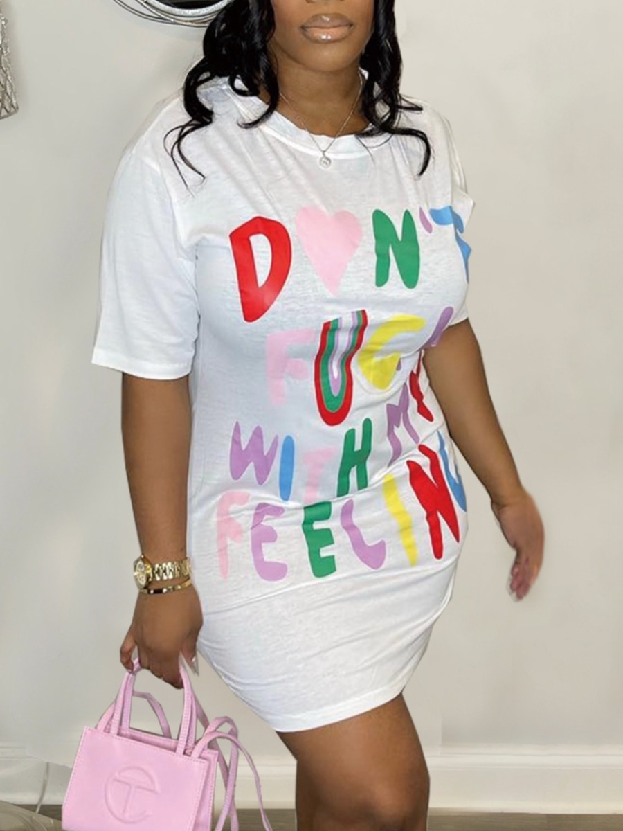 LW Heart Letter Print T-shirt Dress