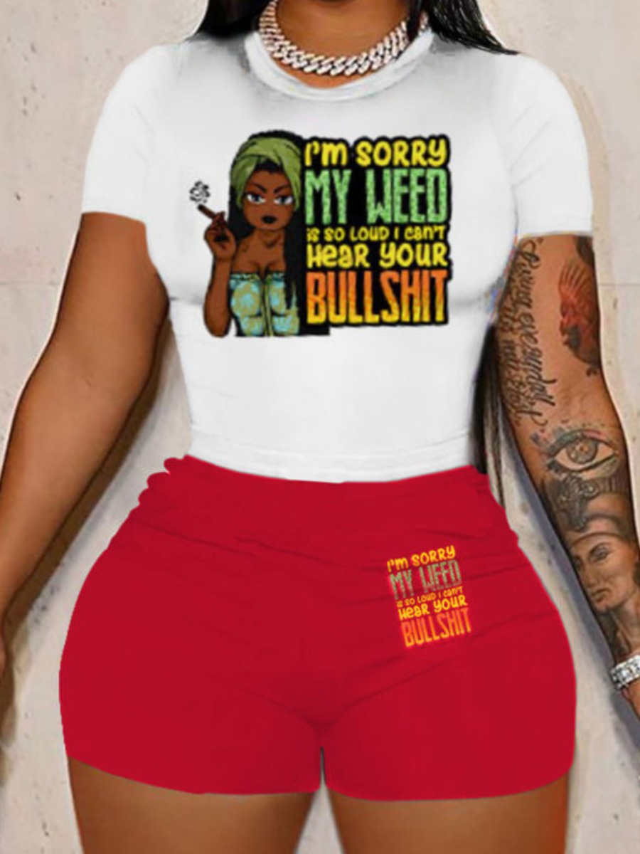 LovelyWholesale Plus Size Gradient Figure Letter Print Shorts Set Summer Short Sleeve Casual Round Neck  5X Spring Summer 2024