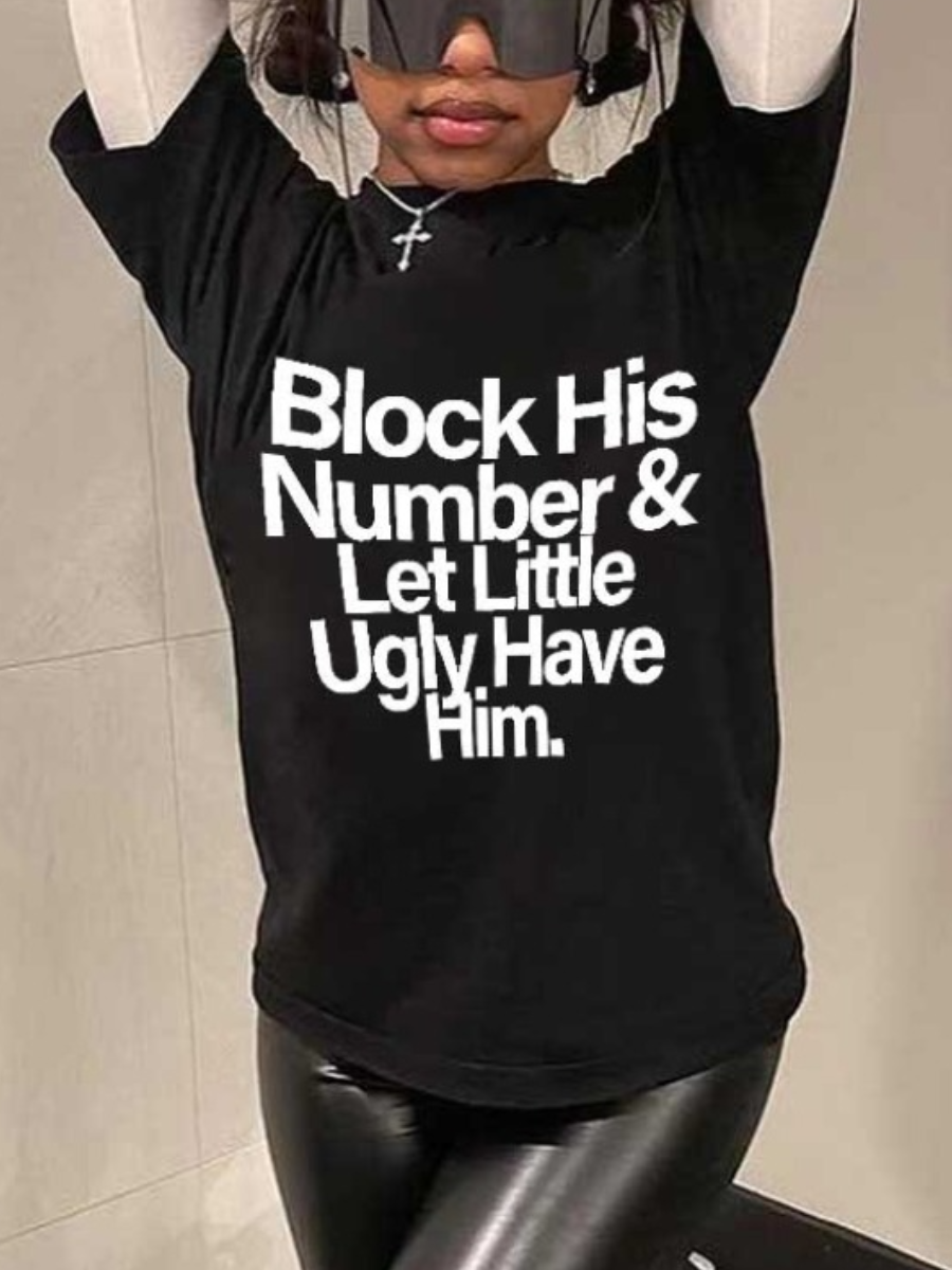 LW Block His Number Letter Print T-shirt