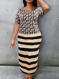 LW Plus Size Geometric Print Striped Pocket Design Skirt Set