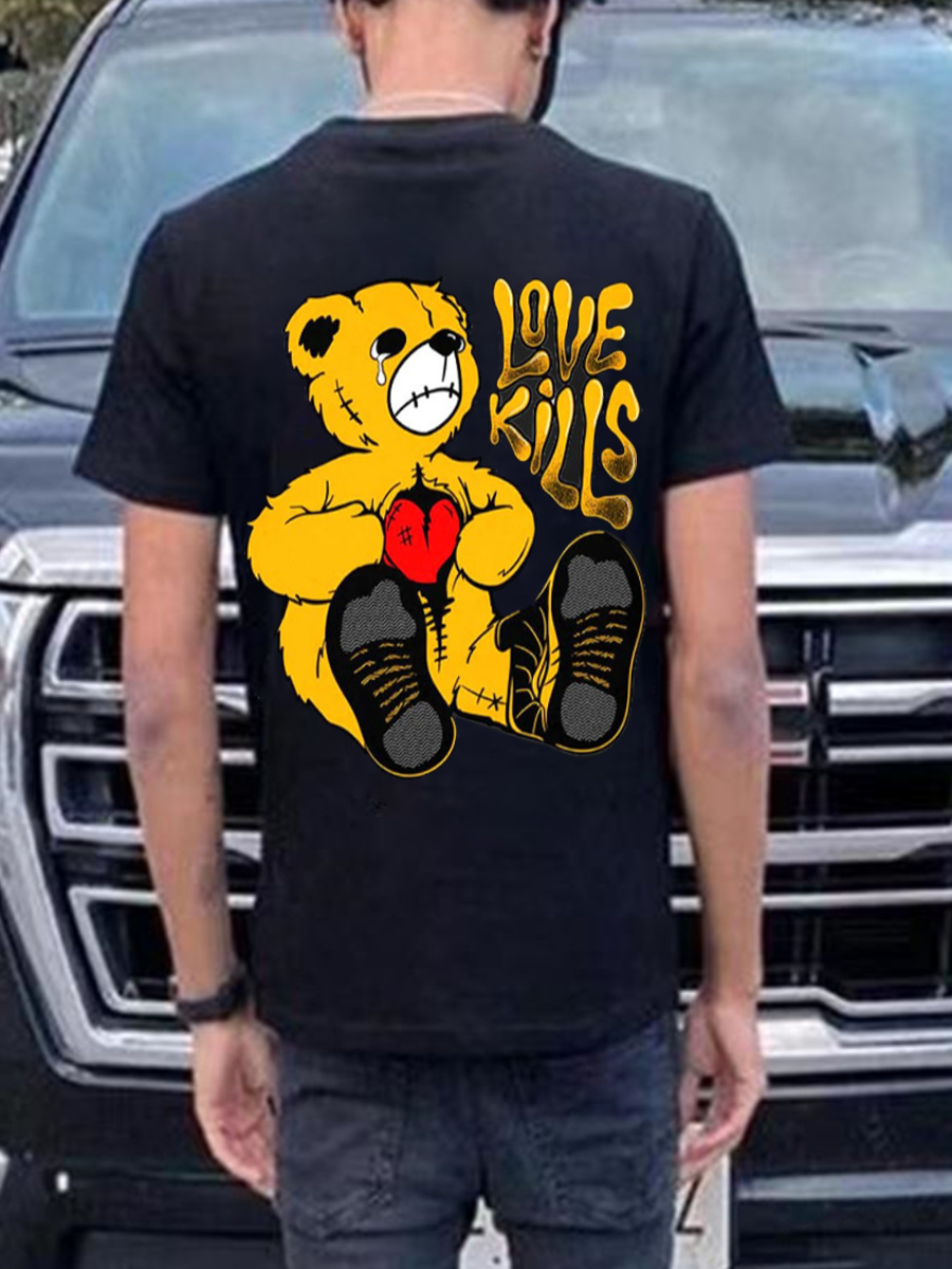 LW Men Bear Cartoon Love Letter Print T-shirt