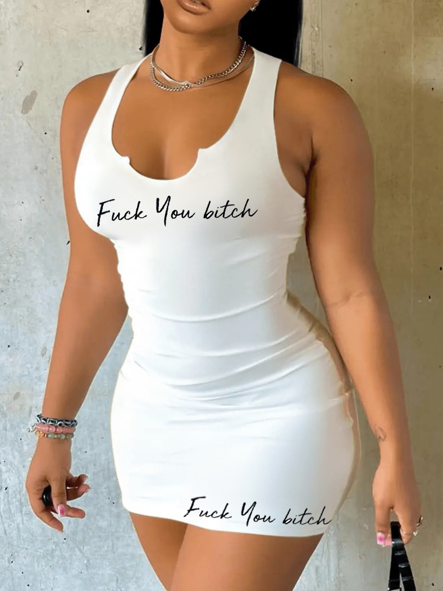 LovelyWholesale Letter Print Bodycon Cami Dress Summer Sleeveless Casual Pattern U Neck Spring Summer 2024