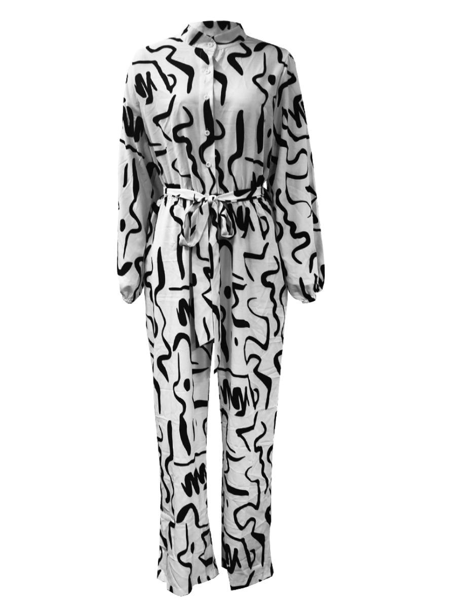 LW BASICS Plus Size Print Bandage Design Wide Leg Jumpsuit 4X