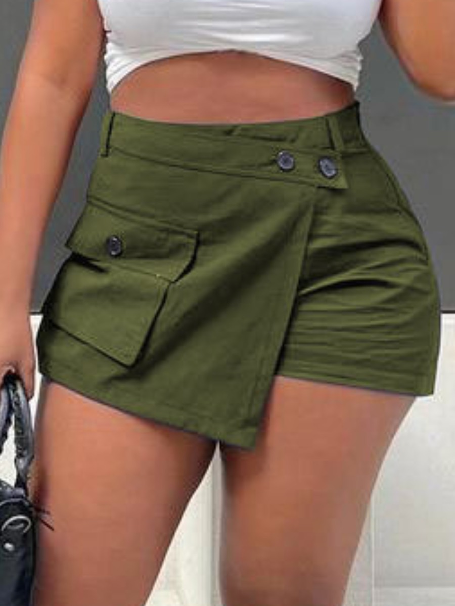 LovelyWholesale BASICS Button Pocket Design Wrap Skirt Summer Casual Pocket Design Spring Summer 2024