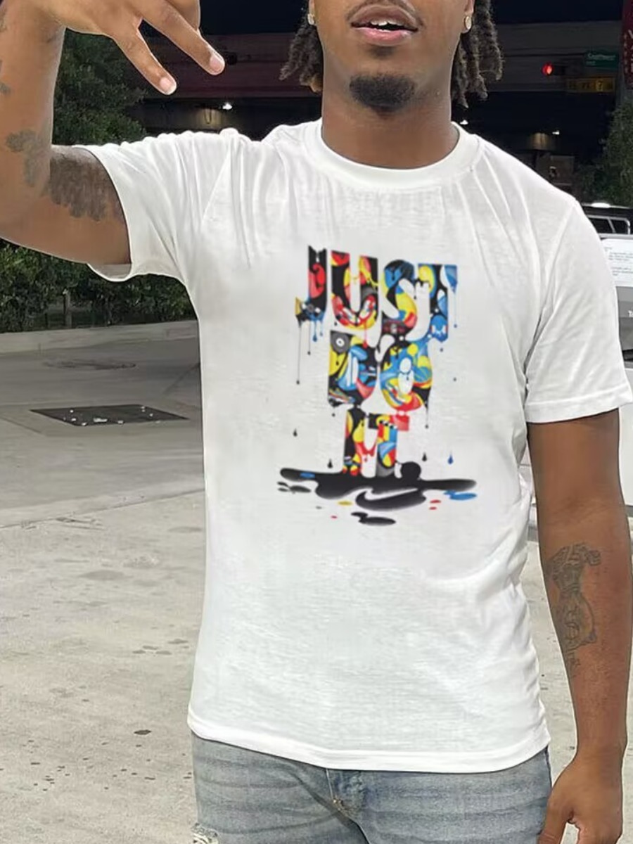 LW Men Splash Ink Just Do It Letter Print T-shirt
