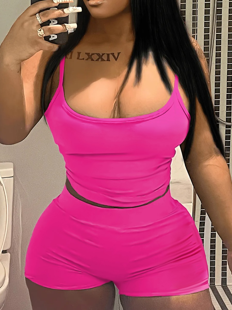 LovelyWholesale BASICS Cami Skinny Stretchy Shorts Set Summer Sleeveless Daily Spring Summer 2024