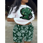 LW Plus Size Cartoon Cashew Print Shorts Set