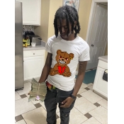 LW Men Bear Cartoon Broken Heart Print T-shirt