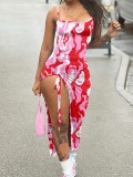 LW Mixed Print Drawstring Thigh Slit Bodycon Dress