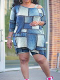 LW Plus Size Imitation Denim Cut Out Asymmetrical Shorts Set