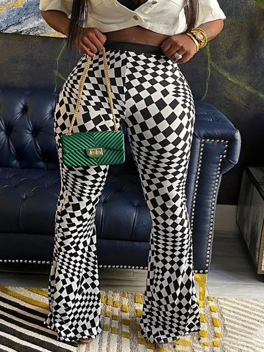 LW Plus Size Plaid Print Flared High Stretchy Pants