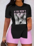 LW Plus Size Figure Letter Print Split Shorts Set