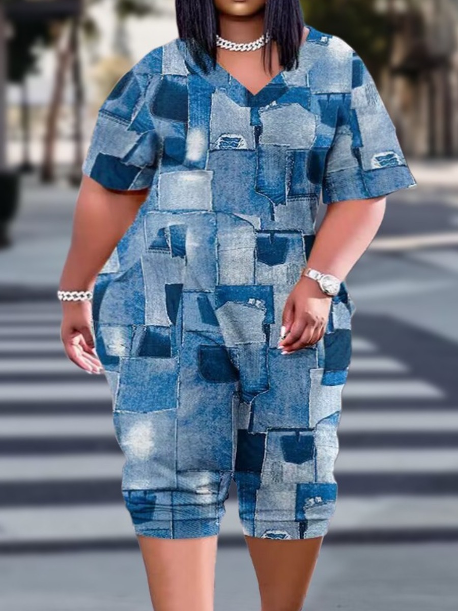 LW Plus Size Imitation Denim Pocket Design Jumpsuit