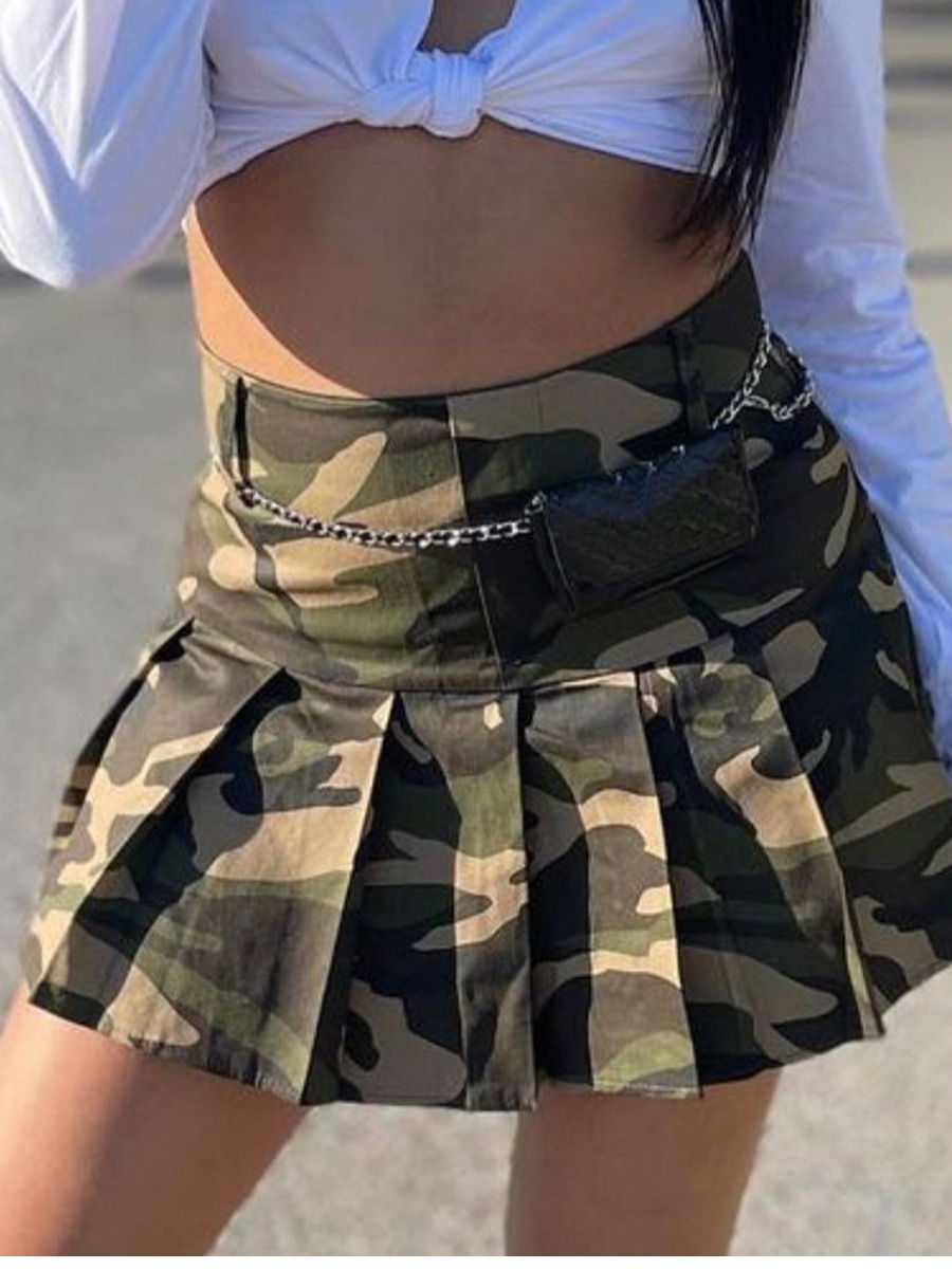 LW COTTON Camo Print Pleated Skirt